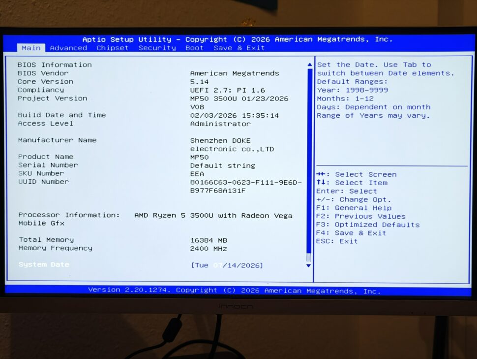 Blackview MP50 BIOS Main Blackview MP50 BIOS Main