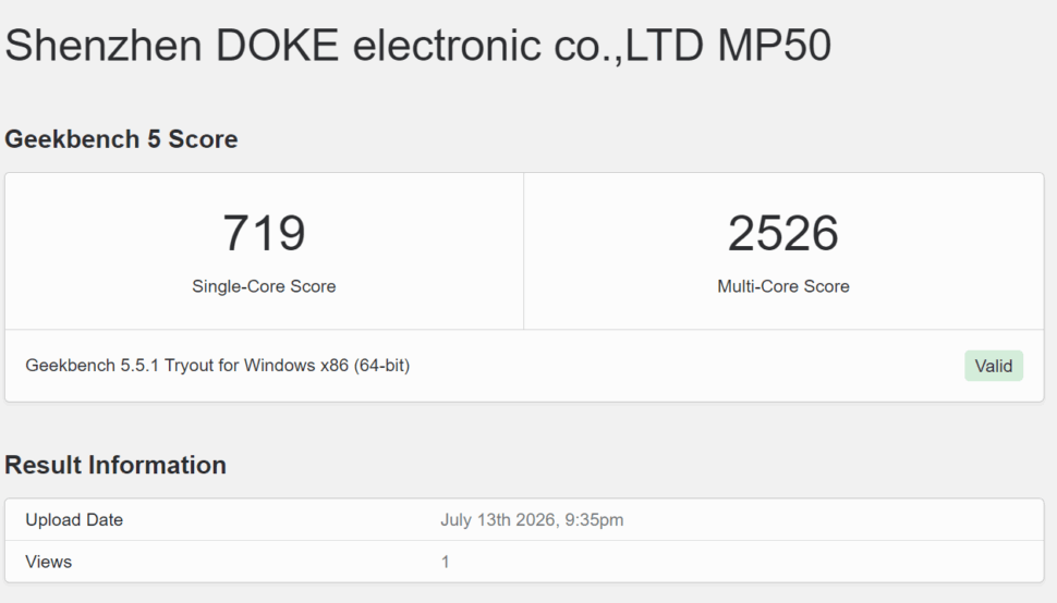 Blackview MP50 Geekbench 5 Blackview MP50 Geekbench 5
