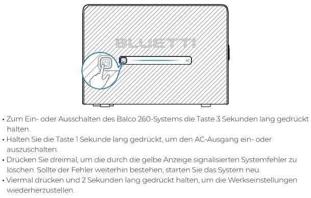 Bluetti Balco 260 Funktionstaste Bluetti Balco 260 Funktionstaste