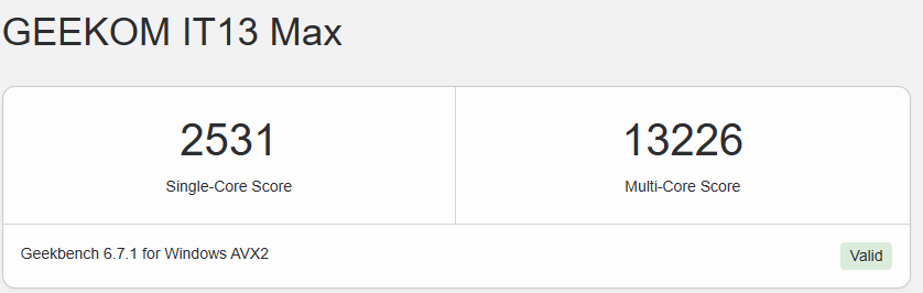 Geekom IT13 Max Geekbench Geekom IT13 Max Geekbench