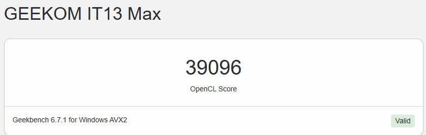 Geekom IT13 Max Geekbench OpenCL Geekom IT13 Max Geekbench OpenCL
