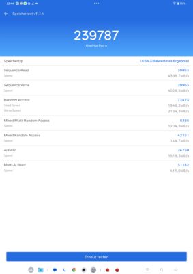 OnePlus Pad 4 Speichertest OnePlus Pad 4 Speichertest