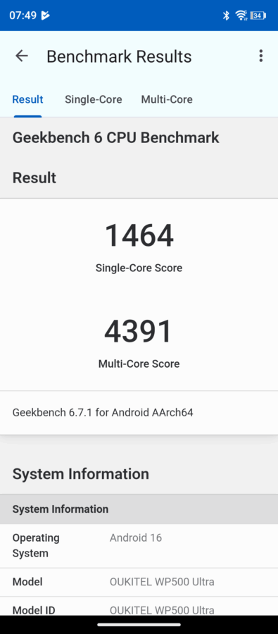 oukitel wp500ultra geekbench6 oukitel wp500ultra geekbench6
