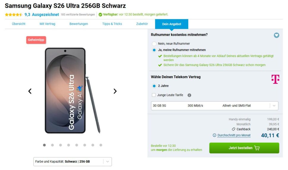 Samsung S26 Ultra Telekom 30 GB Gomibo Juli 2026 Samsung S26 Ultra Telekom 30 GB Gomibo Juli 2026