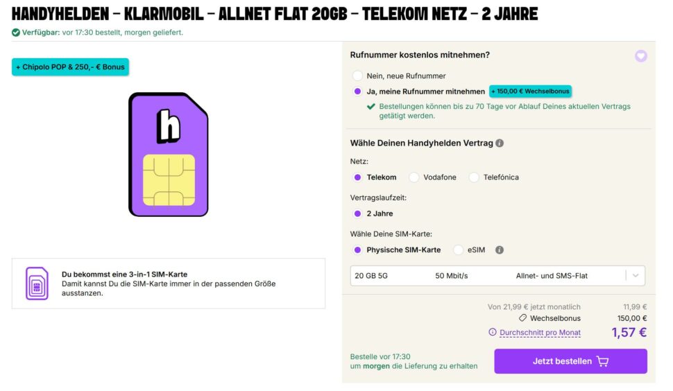 Handyhelden 20GB Telekom Chipolo Juli 2026 DEtails Handyhelden 20GB Telekom Chipolo Juli 2026 DEtails