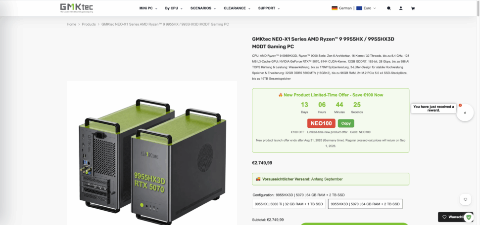 gmktec neo x1 pro shop preis GMKtec NEO-X1 Pro im GMKtec-Onlineshop, Preis 2.749,99 Euro