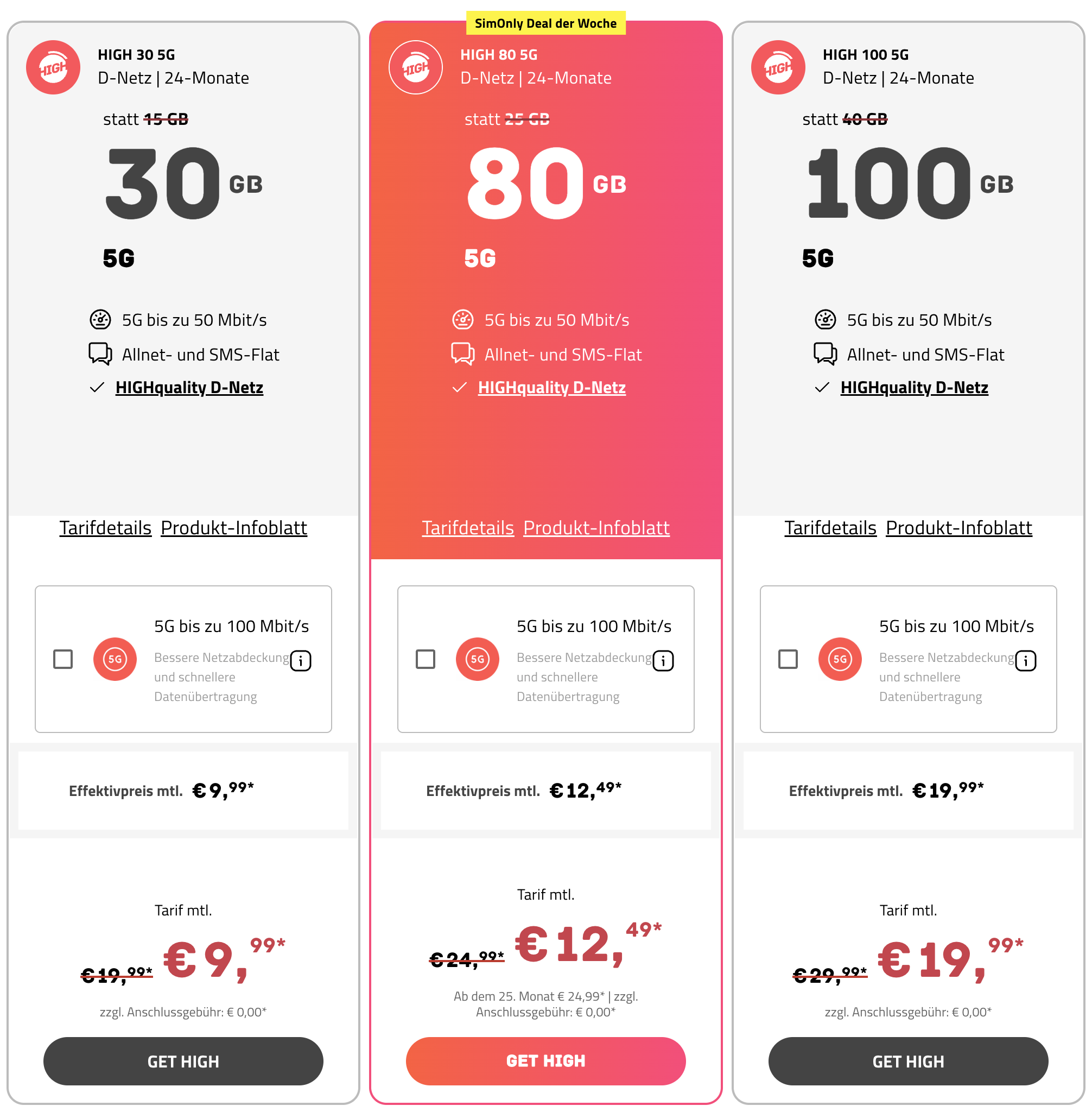 HIGH Mobile 80GB Tarif im Telekom-Netz