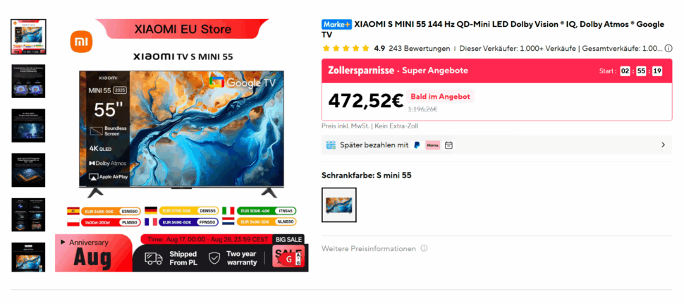 Xiaomi TV S Minii 55 bei Aliexpress Mega Sale Xiaomi TV S Minii 55 bei Aliexpress Mega Sale