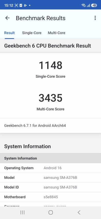 Screenshot Galaxy a37 geekbench6 Screenshot Galaxy a37 geekbench6