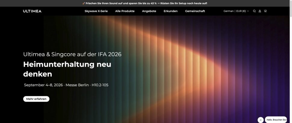 ultimea singcore ifa 2026 Ultimea kuendigt auf der eigenen Startseite den gemeinsamen IFA-Auftritt mit Singcore an