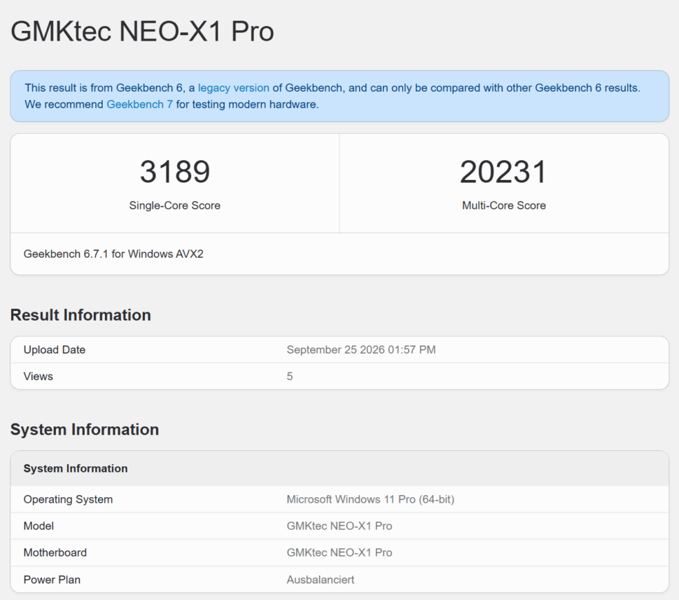 GMKtec NEO X1 Pro Geekbench 6 GMKtec NEO X1 Pro Geekbench 6