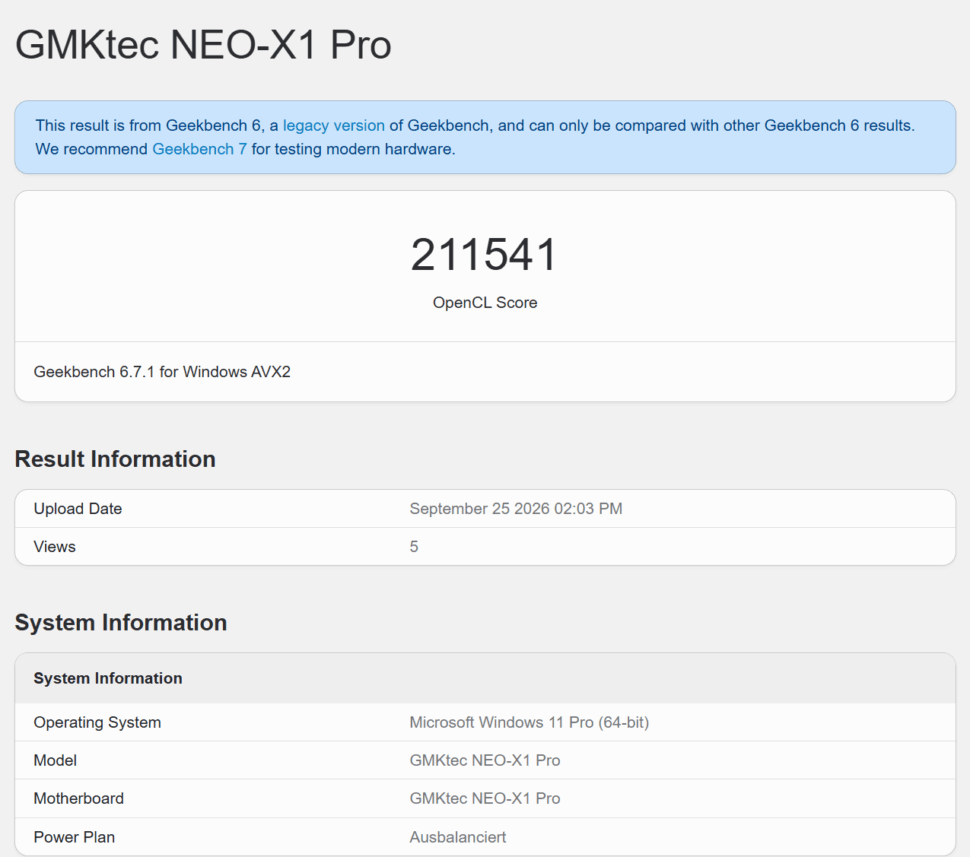 GMKtec NEO X1 Pro Geekbench 6 OpenCL GMKtec NEO X1 Pro Geekbench 6 OpenCL