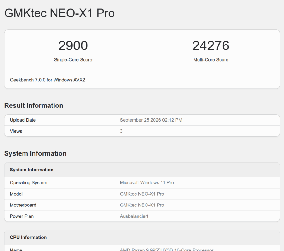 GMKtec NEO X1 Pro Geekbench 7 GMKtec NEO X1 Pro Geekbench 7