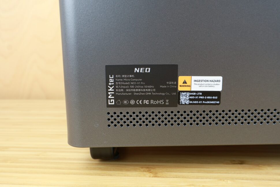 GMKtec NEO X1 Pro Typenschild GMKtec NEO X1 Pro Typenschild