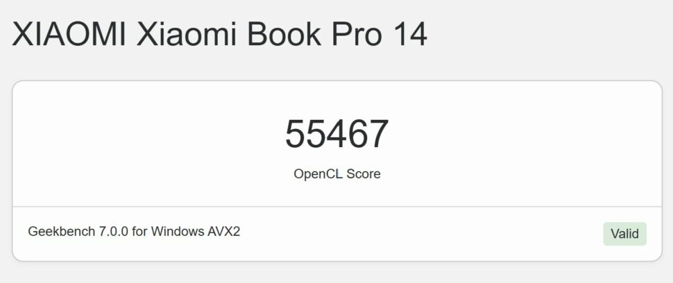 Xiaomi Book Pro 14 Geekbench 7 GPU Xiaomi Book Pro 14 Geekbench 7 GPU