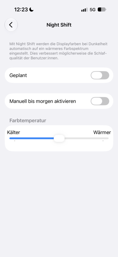 apple iphone 18 pro display settings night shift Apple iPhone 18 Pro Screenshot