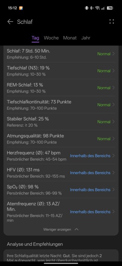 Huawei Watch D3 Test Screenshot App Schlaf Detailwerte Huawei Watch D3 Test Screenshot App Schlaf Detailwerte