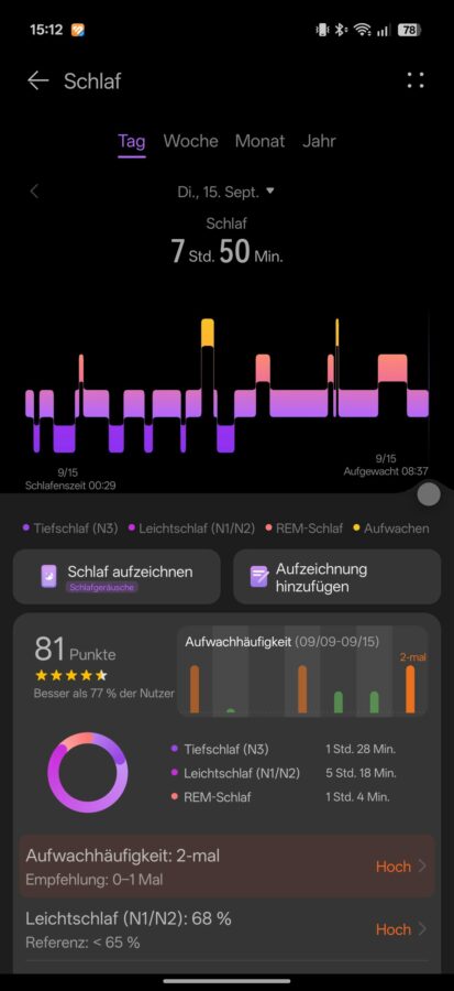 Huawei Watch D3 Test Screenshot App Schlaf Uebersicht Huawei Watch D3 Test Screenshot App Schlaf Uebersicht