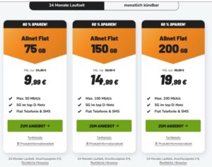 klarmobil Geburtstagsaktion mit 75GB, 150GB und 200GB, 24 Monate Laufzeit, Stand 14. September 2026