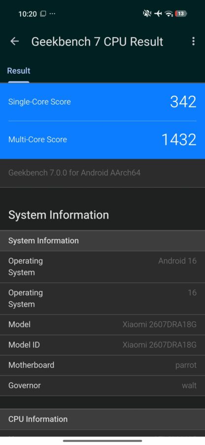 Redmi Note 17 Pro 5G Test Screenshot Geekbench 1 Redmi Note 17 Pro 5G Test Screenshot Geekbench 1