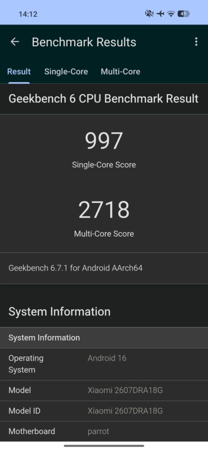 Redmi Note 17 Pro 5G Test Screenshot Geekbench 2 Redmi Note 17 Pro 5G Test Screenshot Geekbench 2