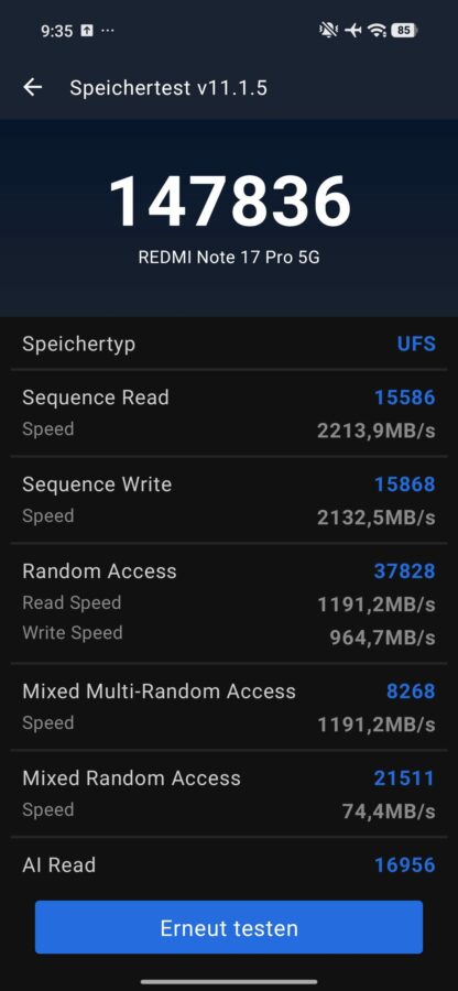Redmi Note 17 Pro 5G Test Screenshot Speicher Redmi Note 17 Pro 5G Test Screenshot Speicher