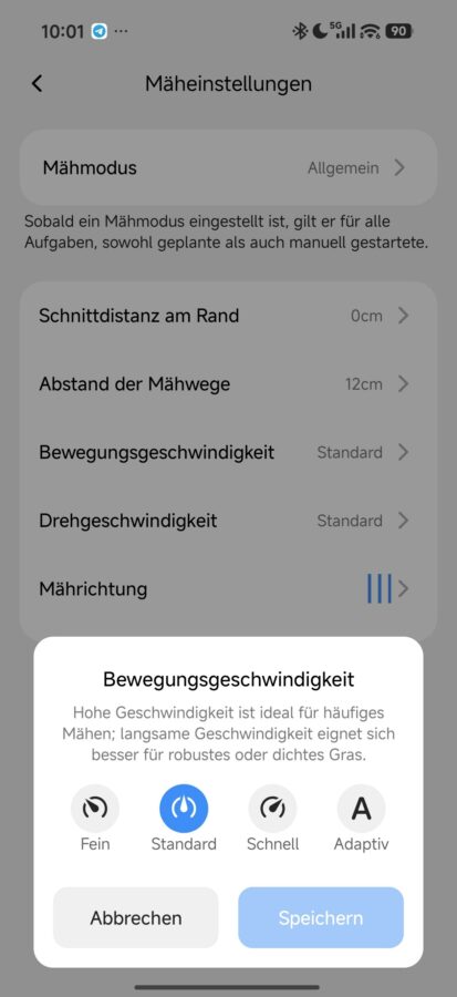 TerraMow Mini 500 App Movement Speed TerraMow Mini 500: App Movement Speed
