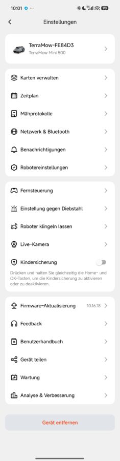 TerraMow Mini 500 App Settings TerraMow Mini 500: App Settings