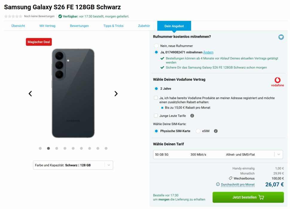 Samsung Galaxy S26 FE Gomibo Vodafone Tarif Deal Sep 2026 Samsung Galaxy S26 FE Gomibo Vodafone Tarif Deal Sep 2026