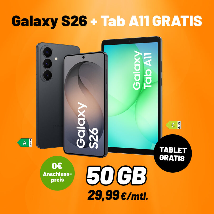 Samsung Galaxy S26 mit Tab A11 und Klarmobil 50GB Tarif Samsung Galaxy S26 mit Tab A11 und Klarmobil 50GB Tarif