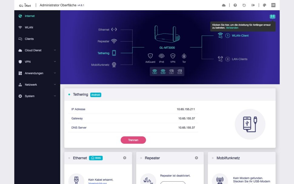 glinet beryl ax usb tethering connected glinet beryl ax usb tethering connected