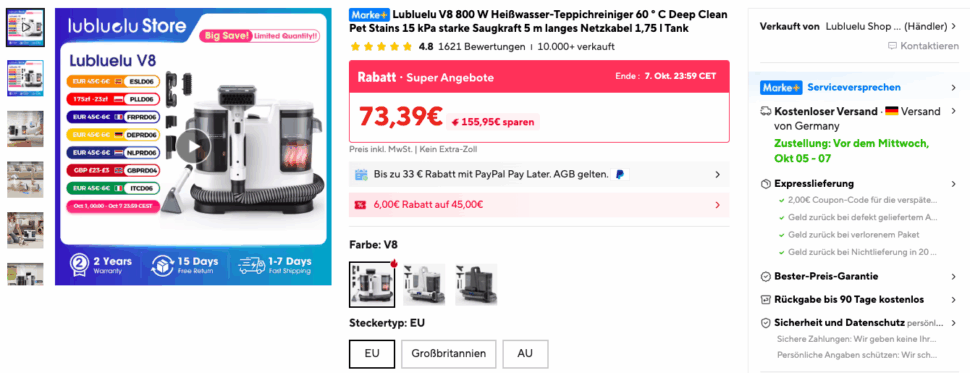 lubluelu v8 aliexpress angebot AliExpress-Angebot des Lubluelu V8 mit Versand aus Deutschland