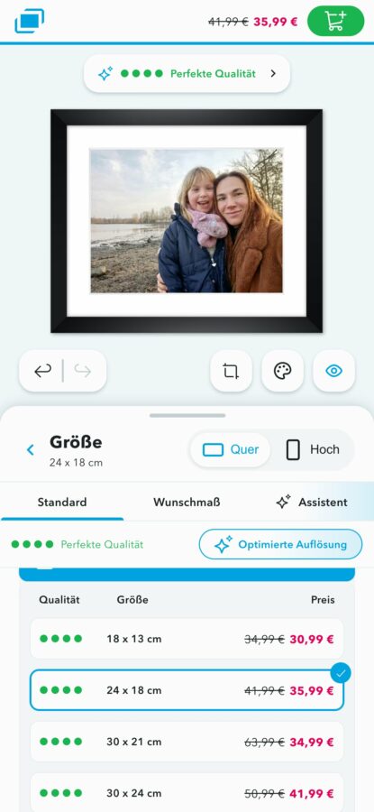 myposter konfigurator groesse standard handy Größenliste im Myposter-Konfigurator auf dem Handy