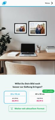 myposter konfigurator groesseres format handy Angebot für ein größeres Format im Myposter-Konfigurator auf dem Handy