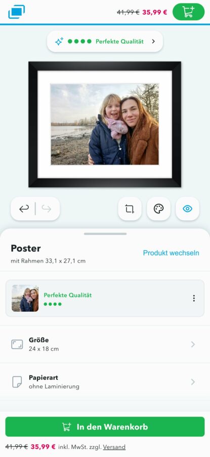 myposter konfigurator hauptmenue handy Hauptmenü des Myposter-Konfigurators auf dem Handy