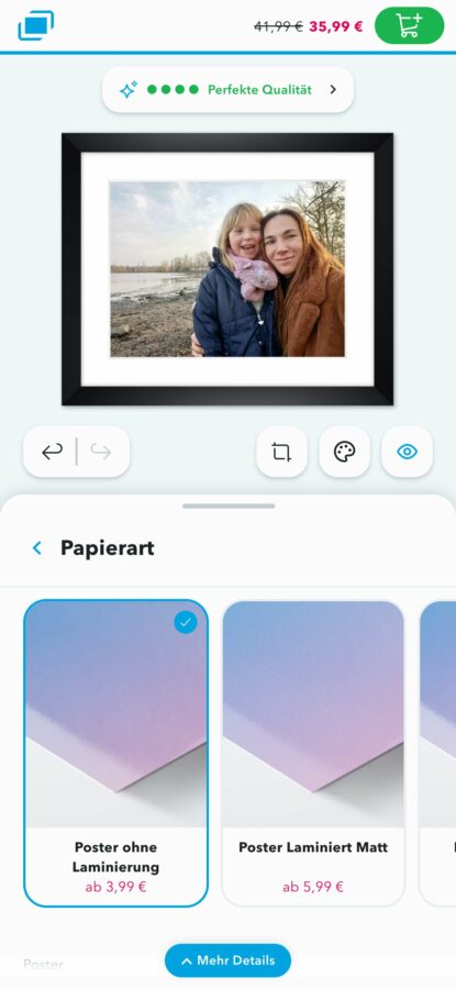 myposter konfigurator papierart handy Papierarten im Myposter-Konfigurator auf dem Handy