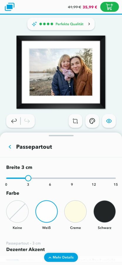 myposter konfigurator passepartout handy Passepartout-Einstellung im Myposter-Konfigurator auf dem Handy