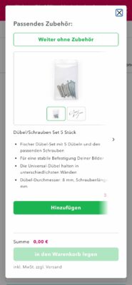myposter konfigurator zubehoer handy Zubehör-Angebot im Myposter-Warenkorb auf dem Handy