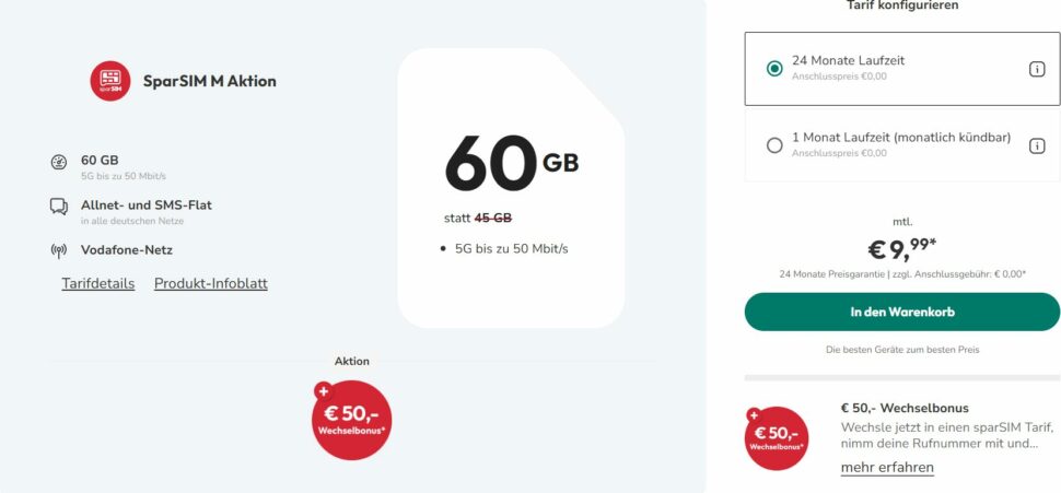 SparSIM 60GB fuer 10 Euro Banner I SparSIM 60GB fuer 10 Euro Banner I