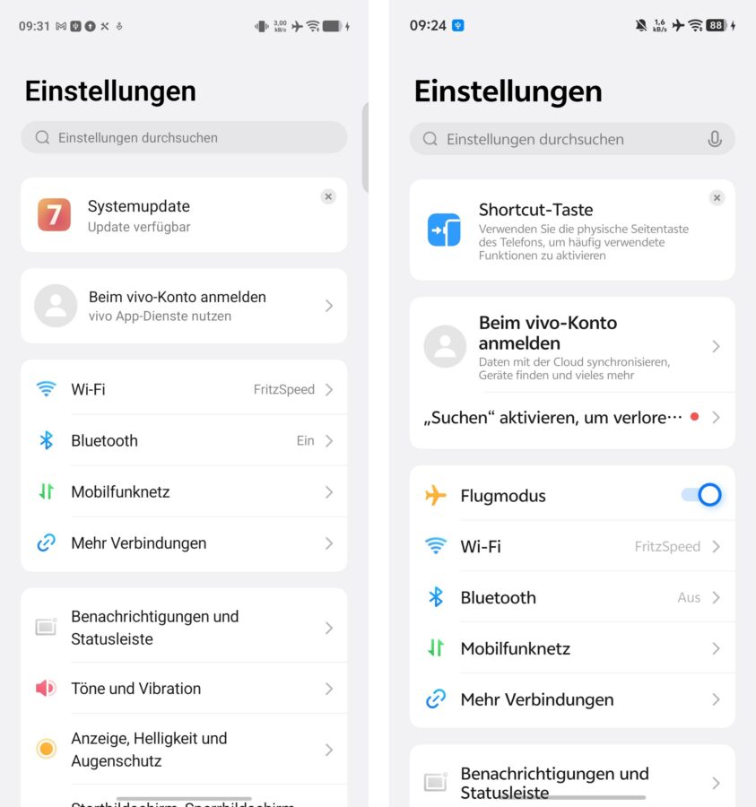 Vivo X500 Pro Global vs China Einstellungen oben Vivo X500 Pro Global vs China Einstellungen oben