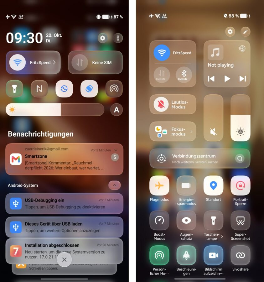 Vivo X500 Pro Global vs China Schnelleinstellungen Vivo X500 Pro Global vs China Schnelleinstellungen