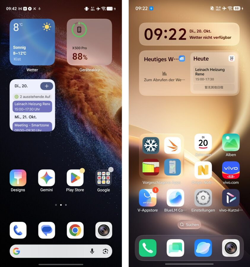 Vivo X500 Pro Global vs China Startbildschirm Vivo X500 Pro Global vs China Startbildschirm